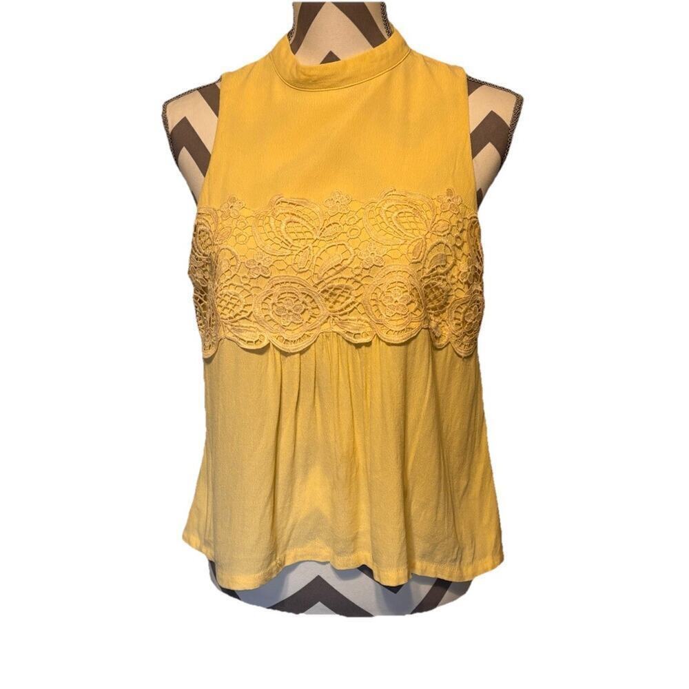 Forever 21 Tank Top Cami Shirt Women Medium Butter Yellow Lace Babydoll Y2K